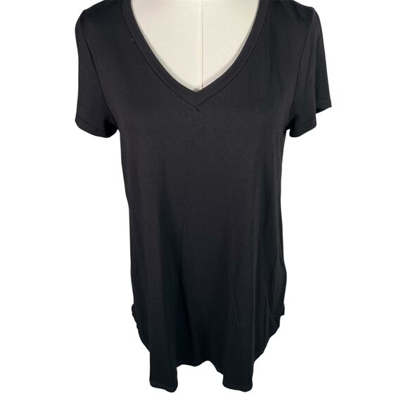 Cupio Black V-Neck Tunic‎ Tee Shirt Womens M Soft Stretch Short Sleeve Basic Top - Picture 1 of 12